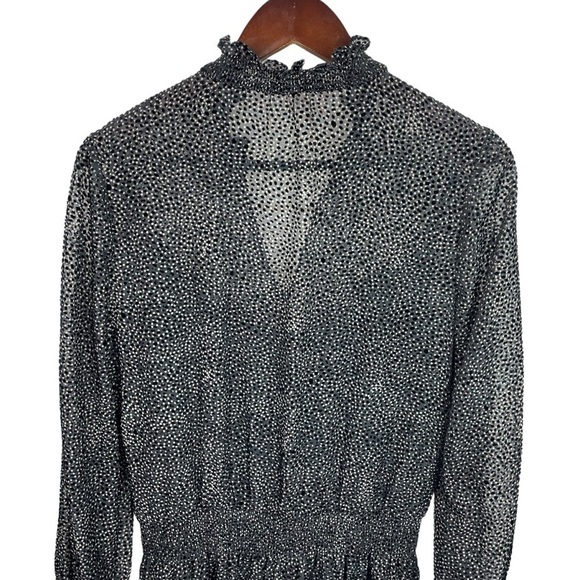 WHBM | Black Flocked Soft Dot Blouson Dress New - Picture 5 of 10